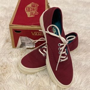 Burgundy and off white trim Vans
